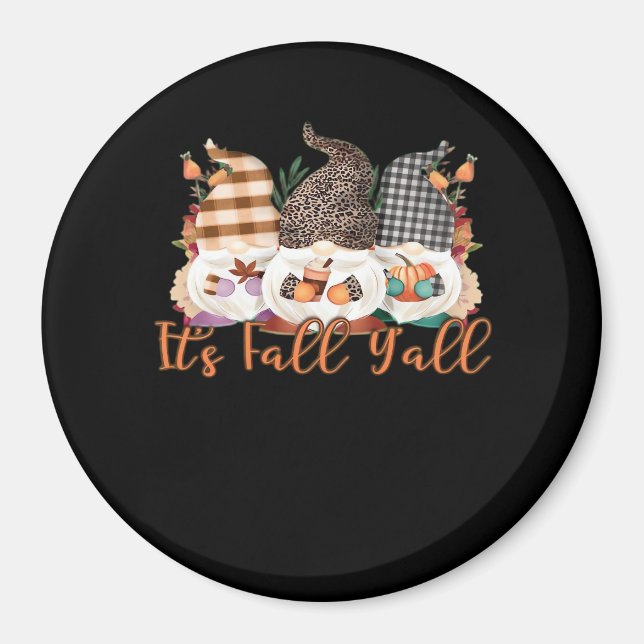 It’s Fall Y’all Gnomes In Autumn Plaid And Leopard Magnet (Front)