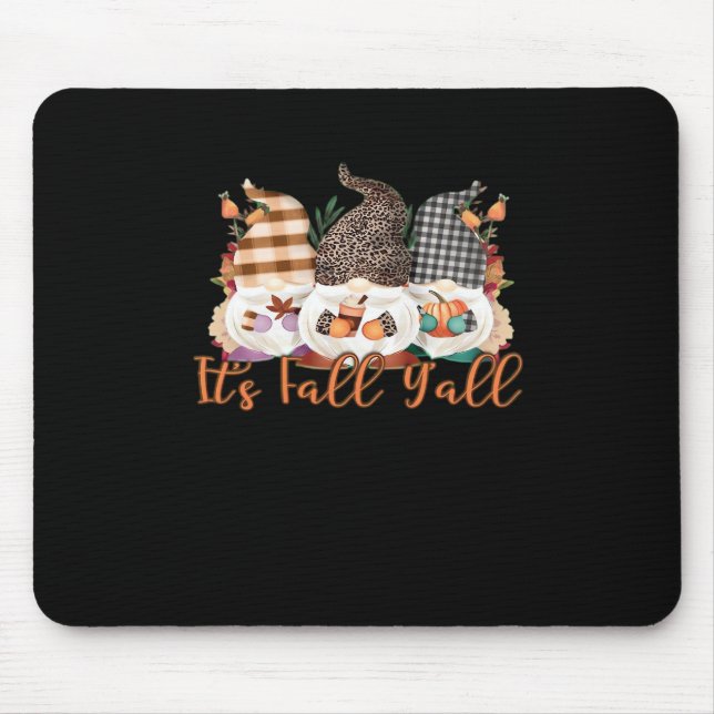 It’s Fall Y’all Gnomes In Autumn Plaid And Leopard Mouse Pad (Front)