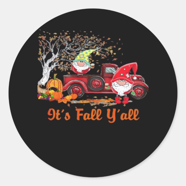 It’s Fall Y’all Gnomes Pumpkin Spice Classic Round Sticker (Front)