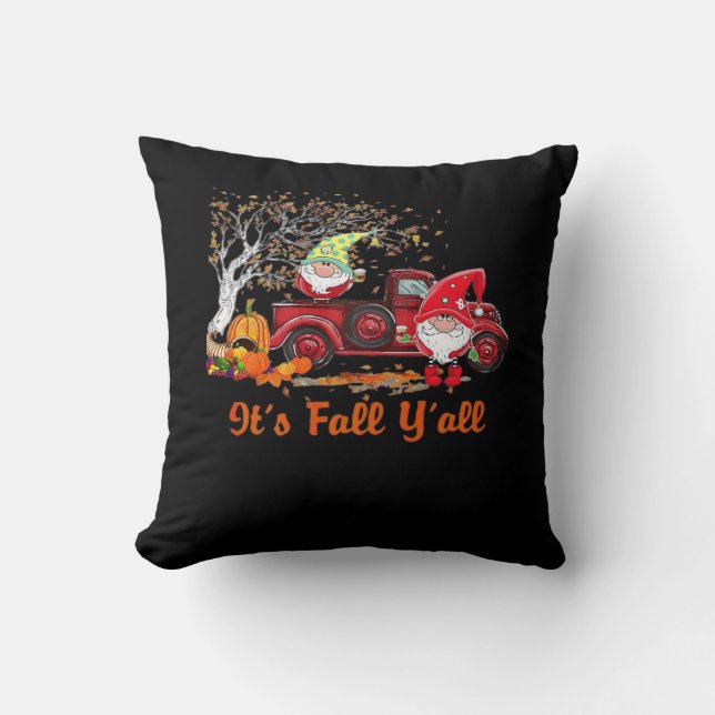 It’s Fall Y’all Gnomes Pumpkin Spice Throw Pillow (Front)