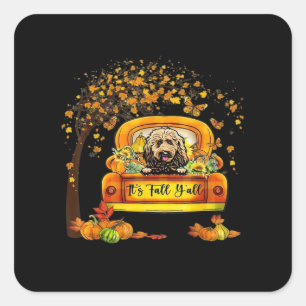 It’s Fall Y’all Goldendoodle Thanksgiving Pumpkin Square Sticker