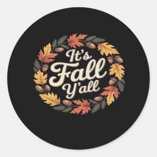 It’s Fall Y’all Halloween Bats Pumpkin Fall Hallow Classic Round Sticker