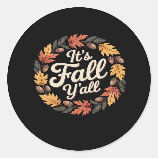 It’s Fall Y’all Halloween Bats Pumpkin Fall Hallow Classic Round Sticker (Front)
