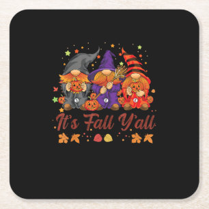 It’s Fall Y’all Halloween Gnomes Pumpkin Autumn Fa Square Paper Coaster