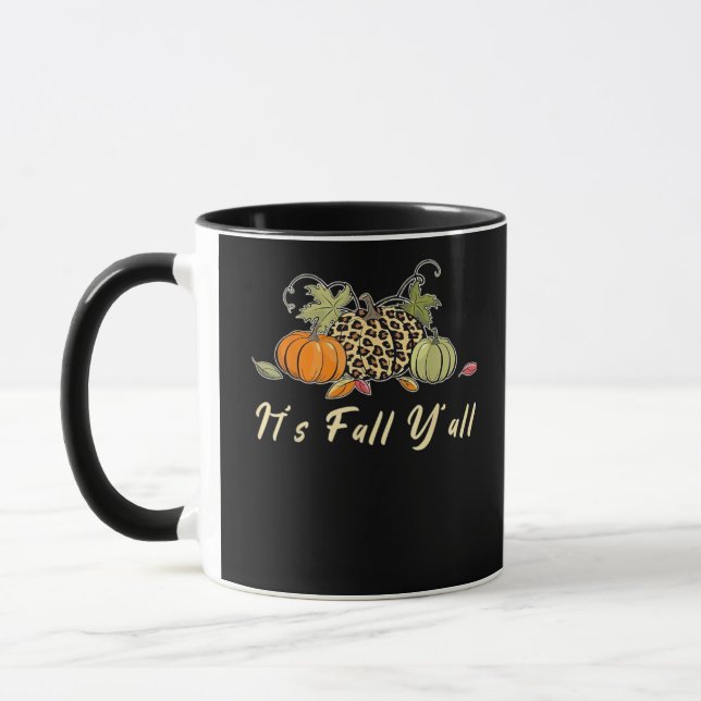 It’s Fall Y’all Happy Autumn Fall Y’all Leopard Pu Mug (Left)