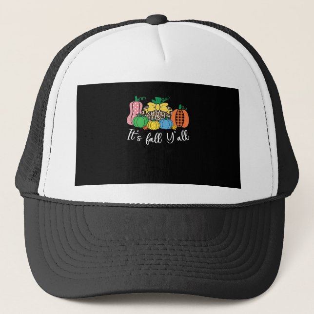 It’s Fall Y’all Leopard Pattern Pumpkin Trucker Hat (Front)