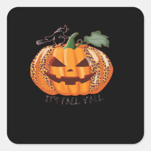 It’s Fall Y’all Leopard Pumpkin Happy Halloween Ne Square Sticker