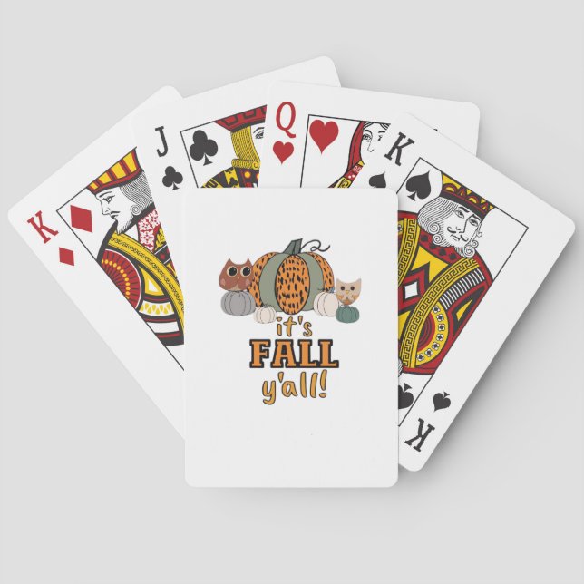 It’s Fall Y’all, Leopard Pumpkins And Owls Playing Cards (Back)