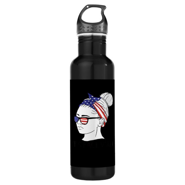 It’s Fall Y’all Messy Bun Women USA Flag 710 Ml Water Bottle (Front)