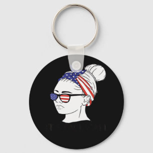 It’s Fall Y’all Messy Bun Women USA Flag Keychain