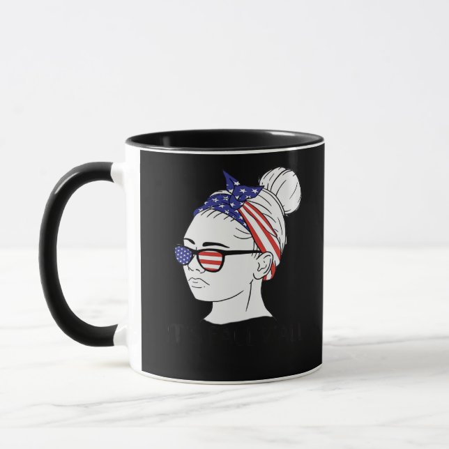 It’s Fall Y’all Messy Bun Women USA Flag Mug (Left)