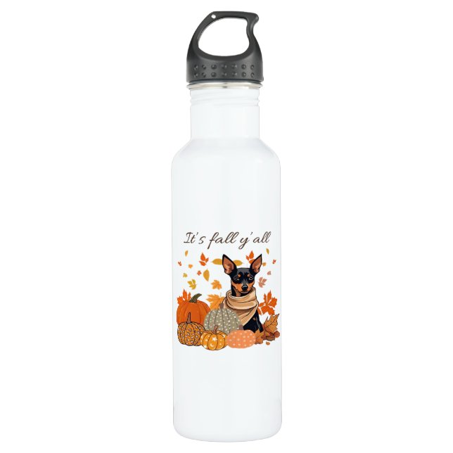 It’s Fall Y’all - Miniature Pinscher With Pumpkins 710 Ml Water Bottle (Front)