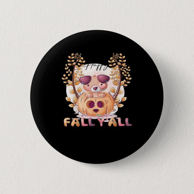 It’s Fall Y’all Pumpkin Autumn Halloween Cat Fall  2 Inch Round Button (Front)