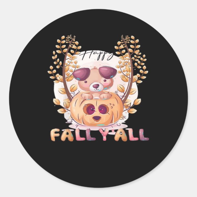 It’s Fall Y’all Pumpkin Autumn Halloween Cat Fall  Classic Round Sticker (Front)
