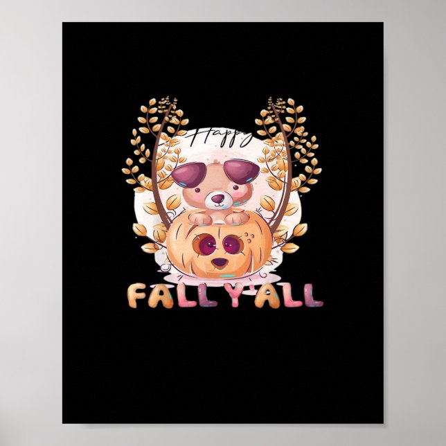 It’s Fall Y’all Pumpkin Autumn Halloween Cat Fall  Poster (Front)