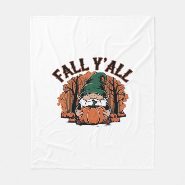 It’s Fall Y’all Pumpkin Gnome Autumn Retro Classic Fleece Blanket (Front)