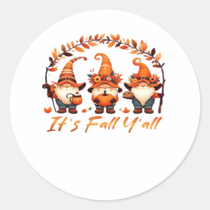 It’s Fall Y’all Pumpkin Gnome Autumn Tree Funny Fa Classic Round Sticker