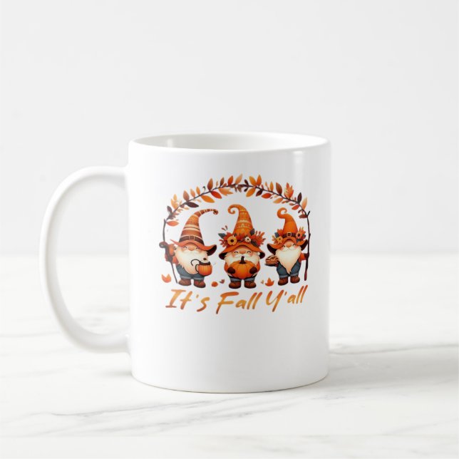 It’s Fall Y’all Pumpkin Gnome Autumn Tree Funny Fa Coffee Mug (Left)