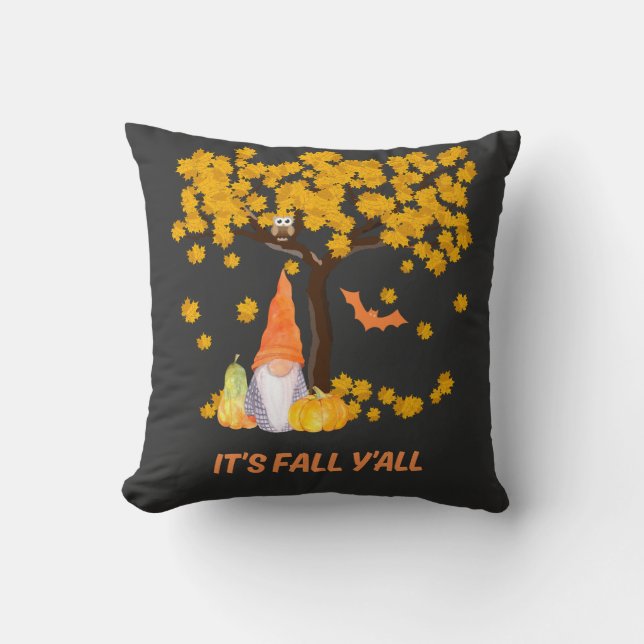 It’s Fall Y’all Pumpkin Gnome Autumn Tree Throw Pillow (Front)
