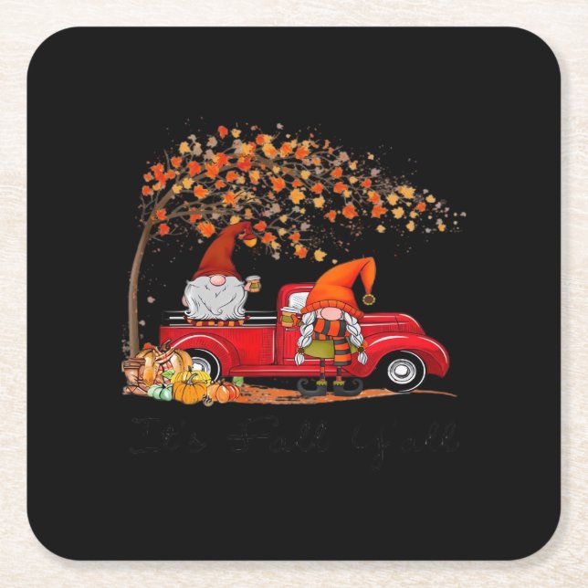 It’s Fall Y’all Pumpkin Halloween Square Paper Coaster (Front)