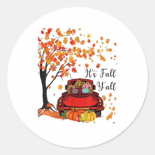 It’s Fall Y’all Pumpkin Leopard Fall Season Autumn Classic Round Sticker (Front)