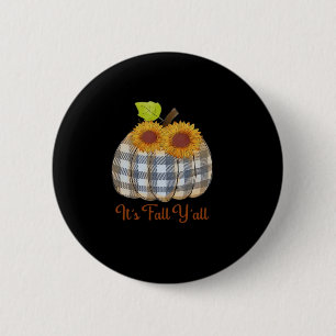 It’s Fall Y’all Pumpkin Plaid Design Halloween Fun 2 Inch Round Button