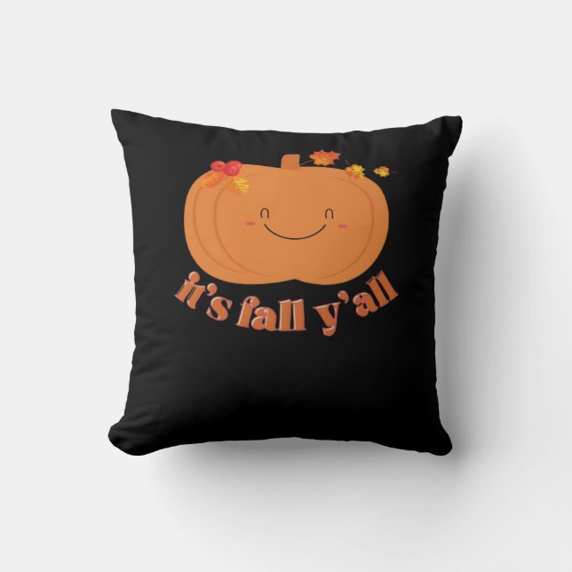 It’s Fall Y’all Pumpkin Retro Classic Throw Pillow (Front)