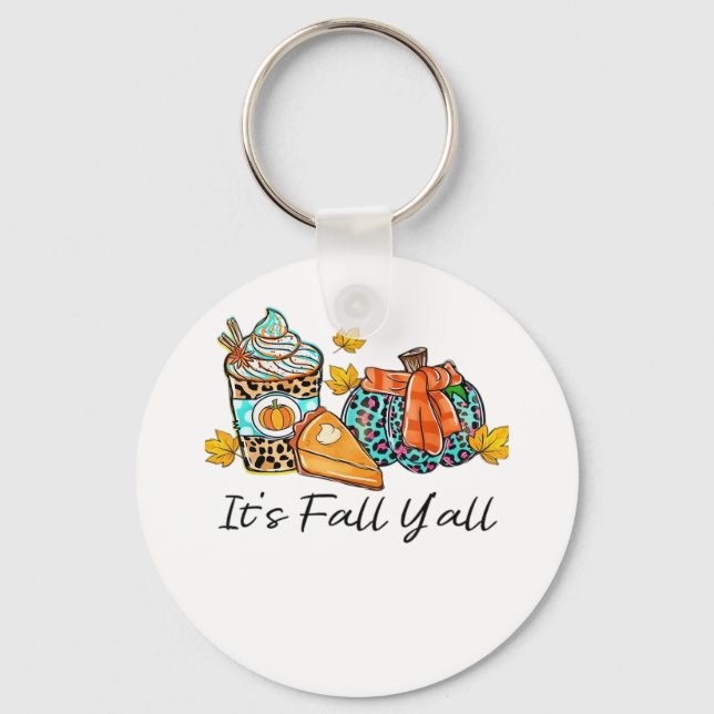 It’s Fall Y’all Pumpkin Spice Leopard Pumpkin Pie  Keychain (Front)