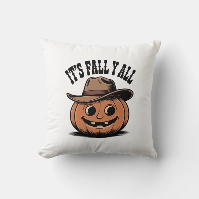 It’s Fall Y’all Pumpkin Trendy Graphic Throw Pillow (Front)
