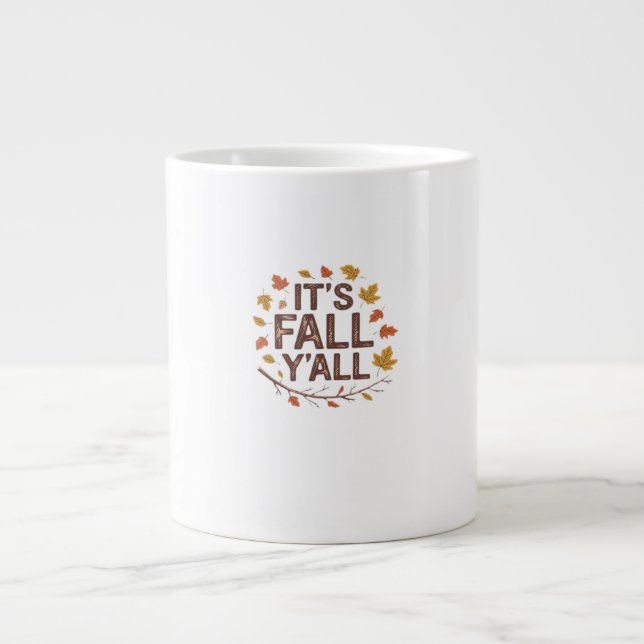 It’s Fall Y’all Retro Classic Design Large Coffee Mug (Front)