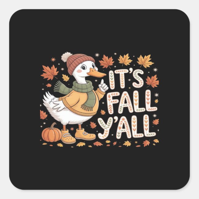 It’s Fall Y’all Retro Classic Square Sticker (Front)