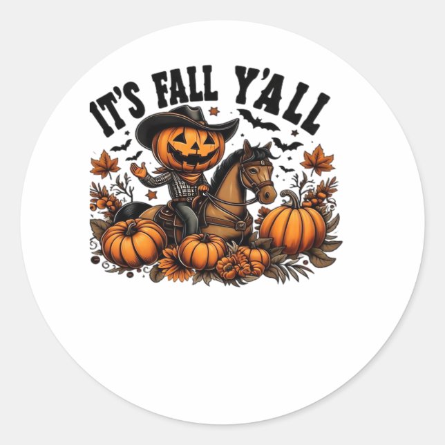 It’s Fall Y’all Retro Halloween Classic Round Sticker (Front)