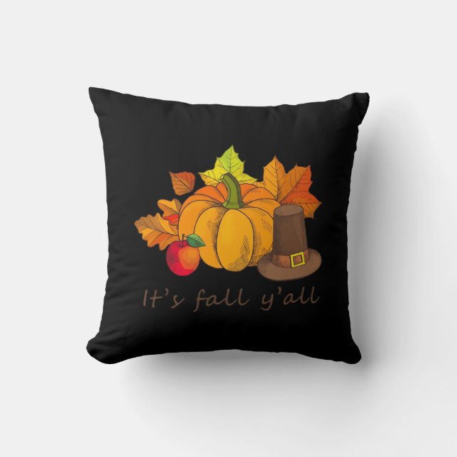 It’s Fall Y’all Retro Style Throw Pillow (Front)