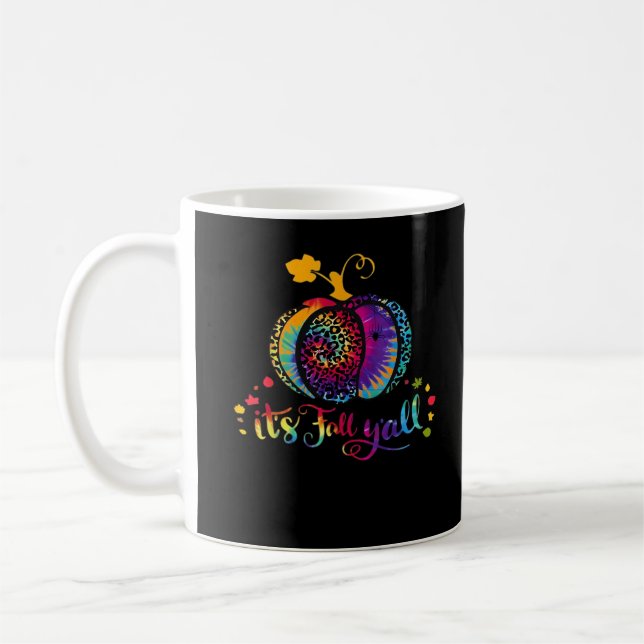 It’s Fall Y’all Tie Dye Leopard Print Pumpkin Hall Coffee Mug (Left)