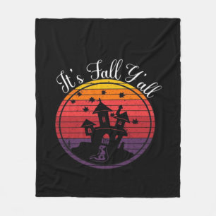 It’s Fall Y’all Vintage Halloween Scene Fall Fleece Blanket
