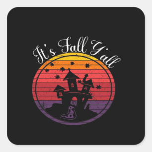It’s Fall Y’all Vintage Halloween Scene Fall Square Sticker