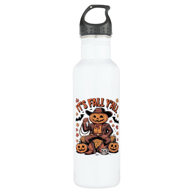 It’s Fall Y’all Western Cowboy Pumpkin Halloween 710 Ml Water Bottle (Front)