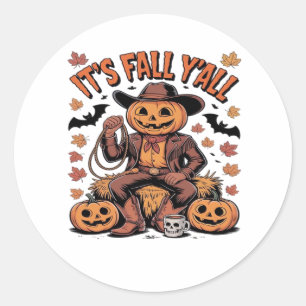 It’s Fall Y’all Western Cowboy Pumpkin Halloween Classic Round Sticker