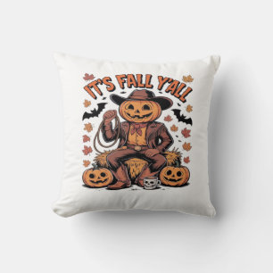It’s Fall Y’all Western Cowboy Pumpkin Halloween Throw Pillow