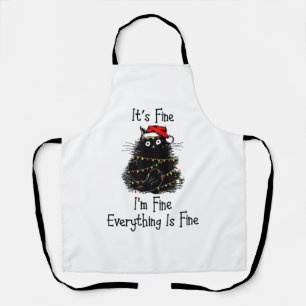 It’s Fine Everything is Fine Christmas Light Black Apron