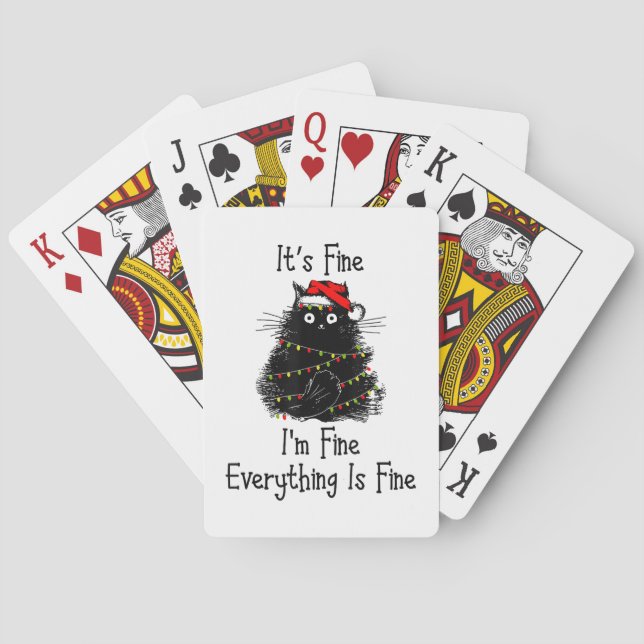 It’s Fine Everything is Fine Christmas Light Black Playing Cards (Back)