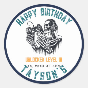 It’s Game On Skull  – Video Game Birthday Classic Round Sticker