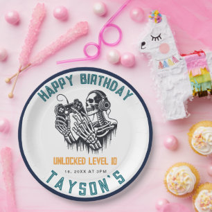 It’s Game On Skull  – Video Game Birthday Paper Plate