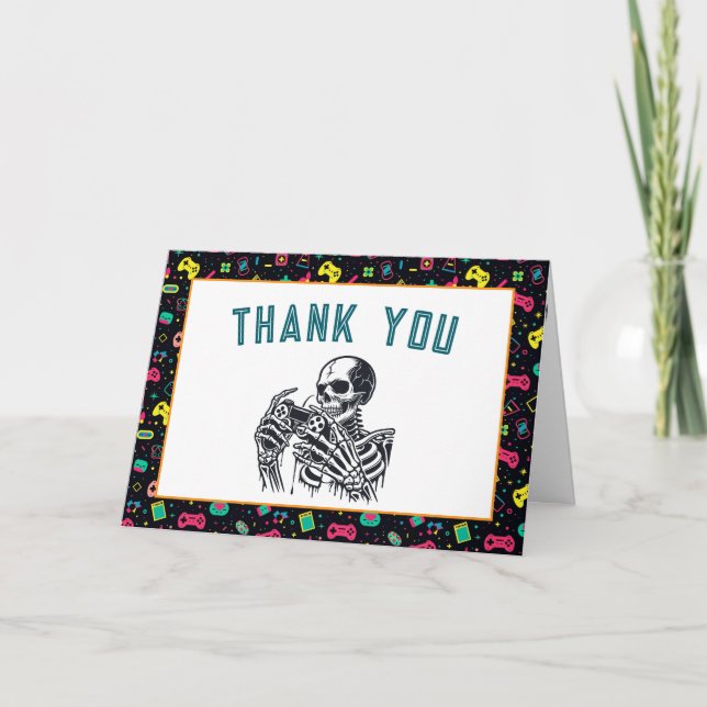 It’s Game On Skull – Video Game Birthday Thank You Card (Front)