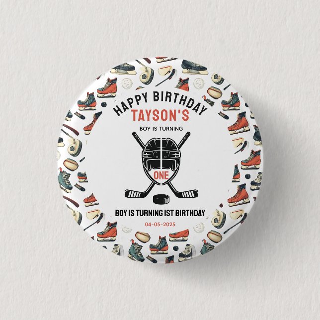 It’s Game Time Hockey 1st Birthday Party 1 Inch Round Button (Front)