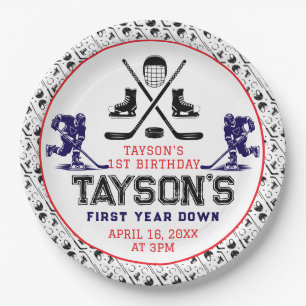  It’s Game Time Hockey 1st Birthday Party Paper Plate
