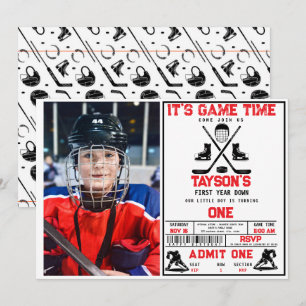 It’s Game Time Hockey 1st Birthday Party photo Invitation