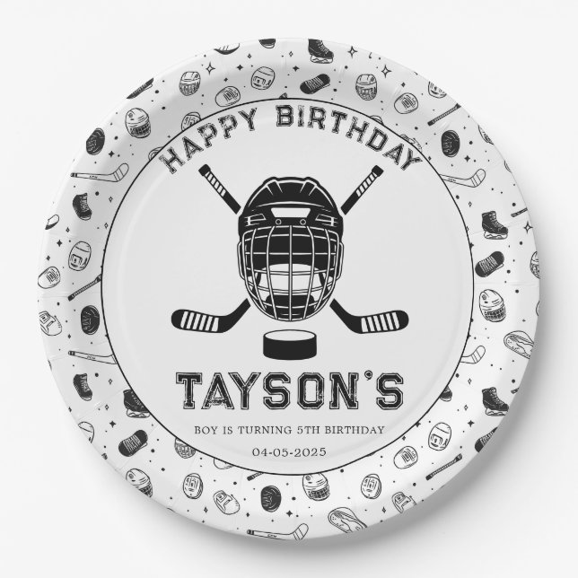 It’s Game Time Hockey 5th Birthday Party  Paper Plate (Front)