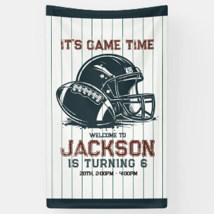 It’s game time! Kick off football birthday kids Banner