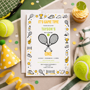It’s Game Time Tennis 1st Birthday – Fun Kids  Invitation